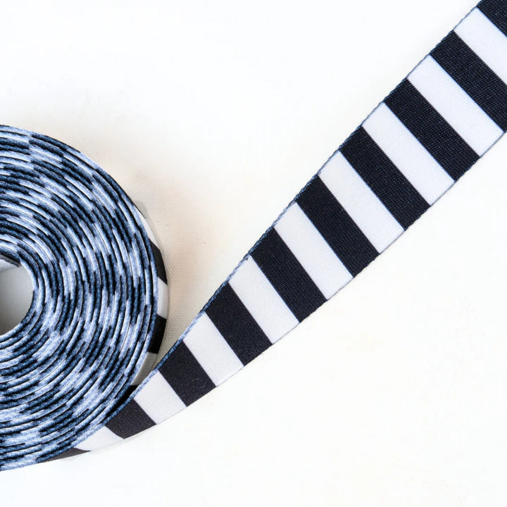 Gurtband -Das mach ich nachts Eigenproduktion - 38mm - Streifen Schwarz/Weiß - 5 Meter