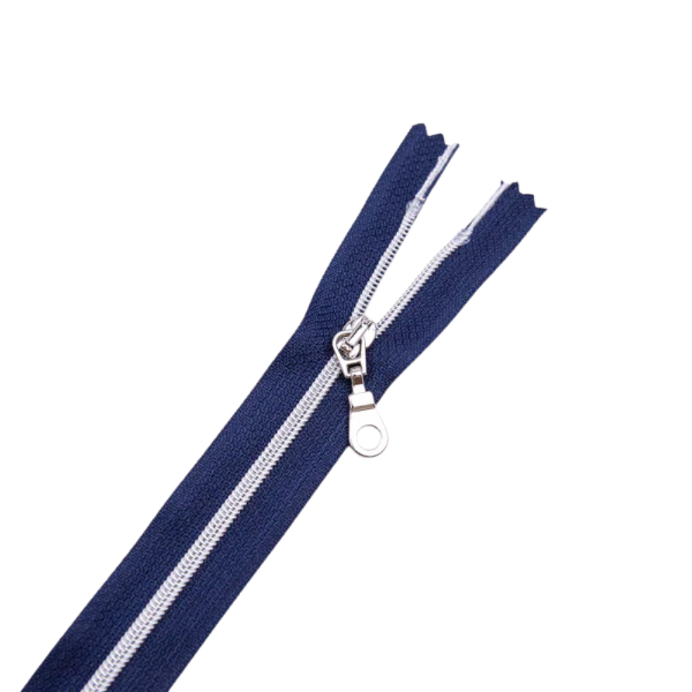 Premium Reißverschluss -50cm - schmal in Navy (Silber)