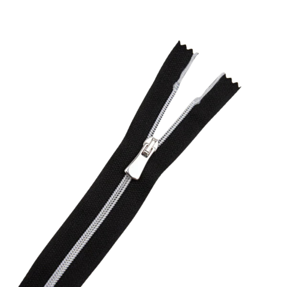 Premium Reißverschluss -50cm - schmal in Schwarz (Silber)