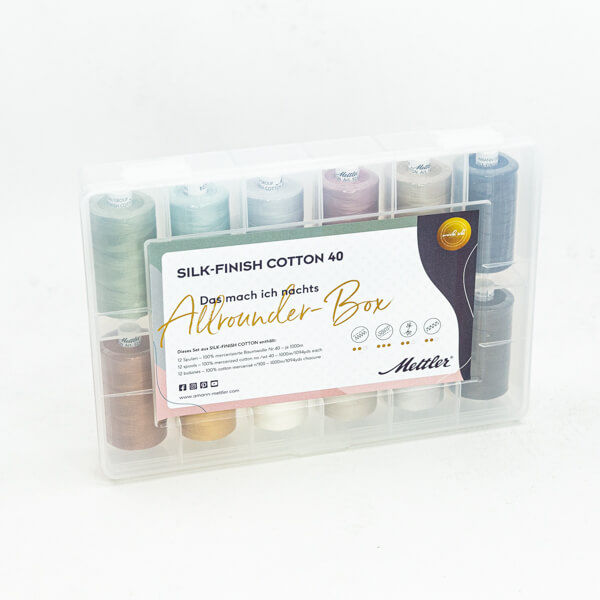 Allrounder Box 40wt - Mettler Silk Finish Cotton - Set mit 12 Spulen je 1000 Meter