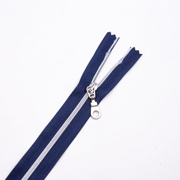 Premium Reißverschluss -50cm - schmal in Navy (Silber)