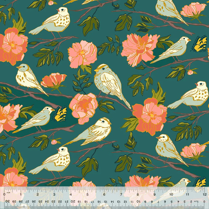 Windham Fabrics - Jennifer Moore/Monaluna - Lush Life - Birds of a Feather in Teal