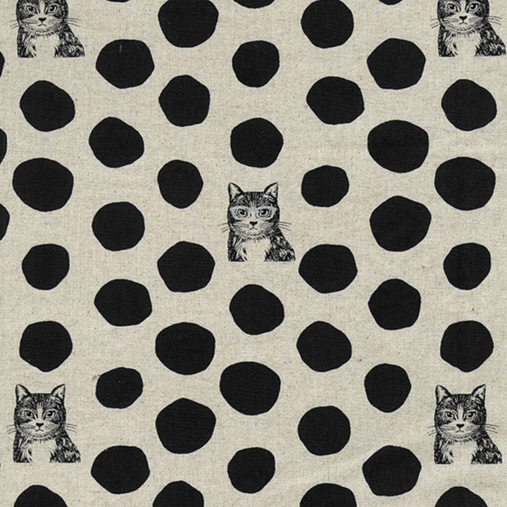 Kokka  NekoNoe Echino -Cotton Linen Canvas  - Natural / Schwarz