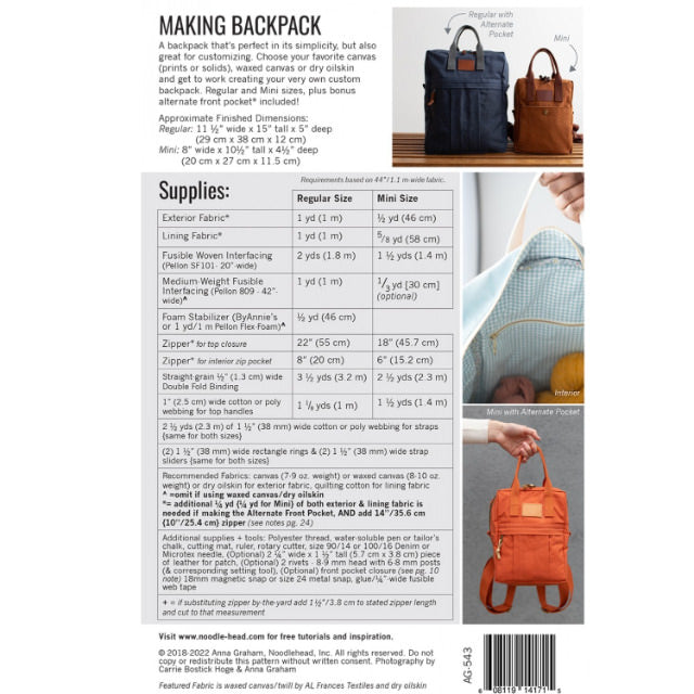 Schnittmuster "Making Backpack" von Noodlehead (englisch)