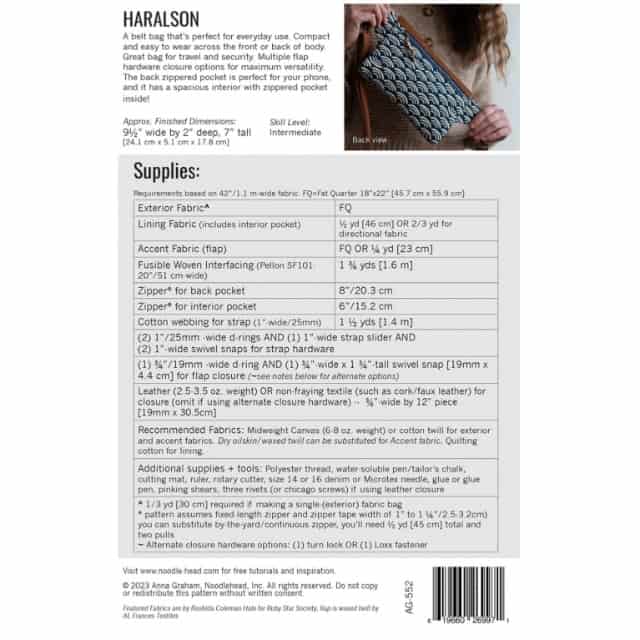 Schnittmuster "Haralson Belt Bag" von Noodhead (englisch)