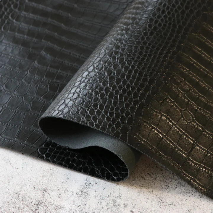 Kunstleder Alligator in Black / Schwarz