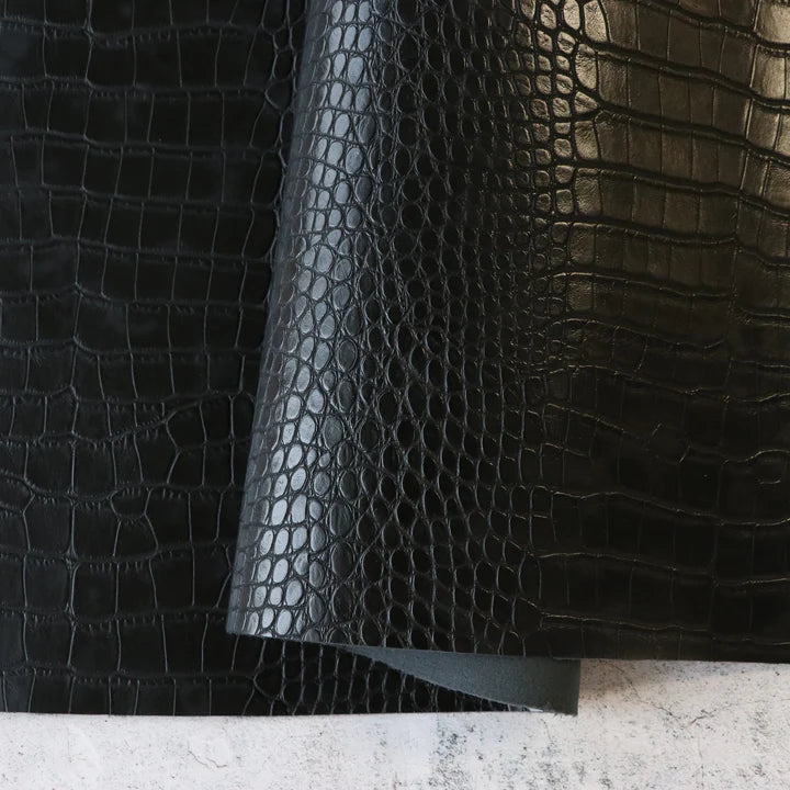 Kunstleder Alligator in Black / Schwarz