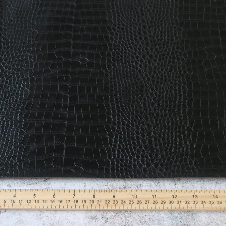 Kunstleder Alligator in Black / Schwarz