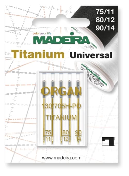 Madeira Universal Titanium Nähmaschinennadeln 5 Stück Mix
