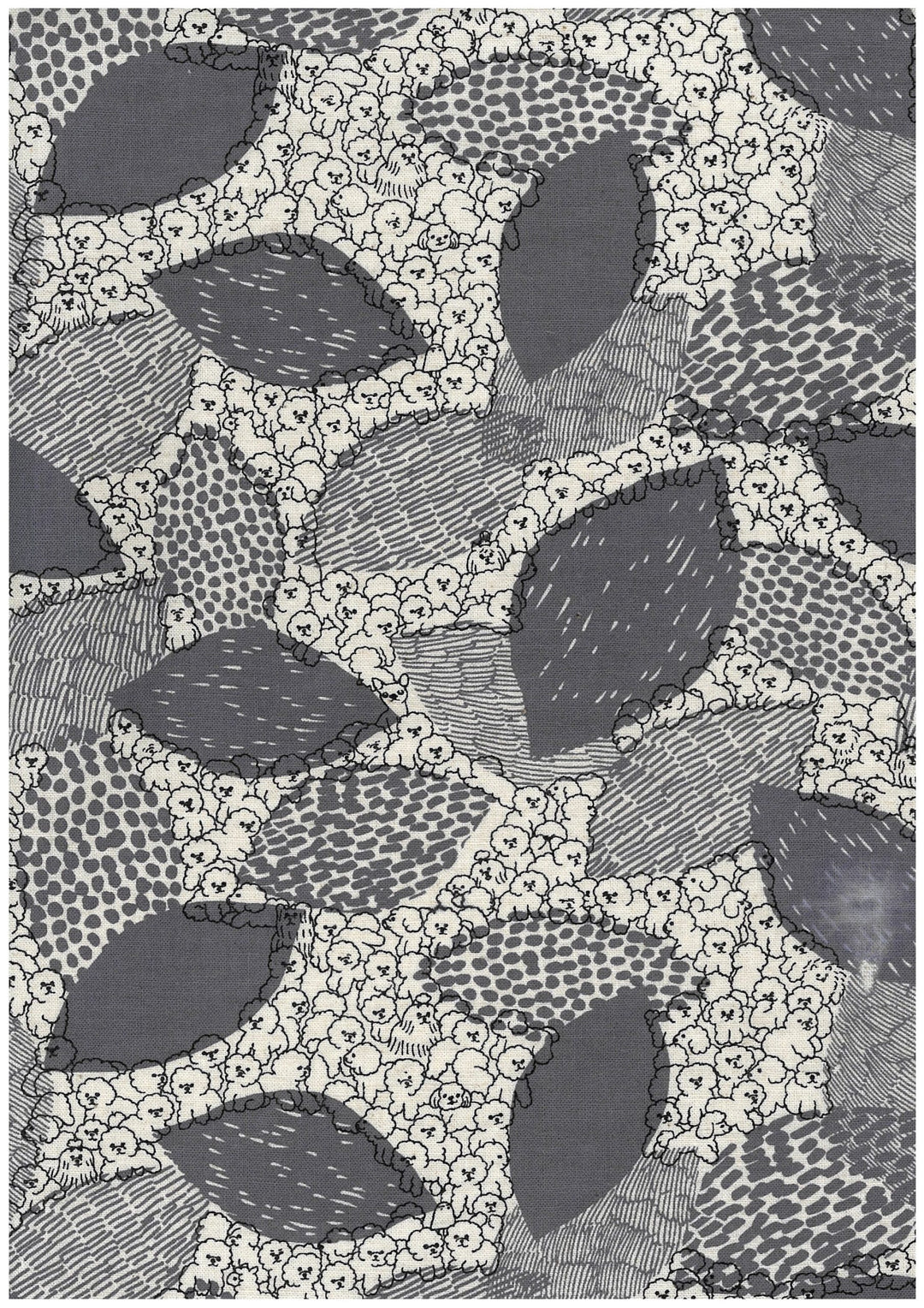Kokka  Cotton Linen Sheeting - Marble SUD - Bichon Frise in Grau
