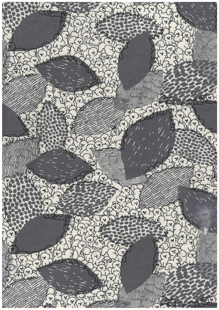 Kokka  Cotton Linen Sheeting - Marble SUD - Bichon Frise in Grau