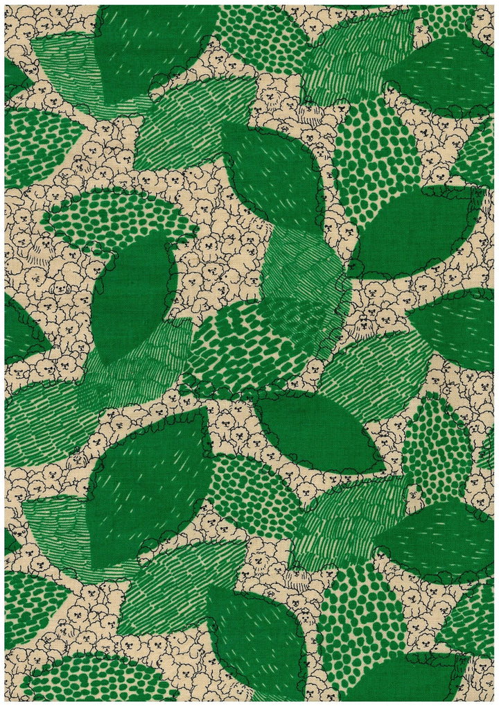 Kokka  Cotton Linen Sheeting - Marble SUD - Bichon Frise in Grün