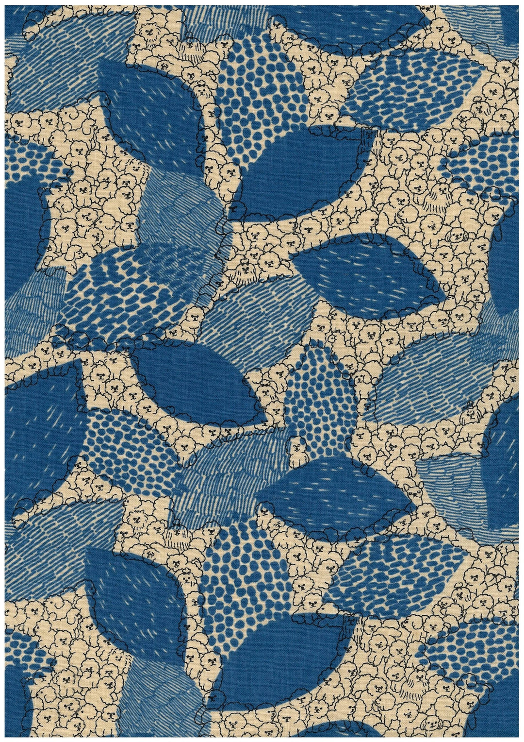 Kokka  Cotton Linen Sheeting - Marble SUD - Bichon Frise in Königsblau