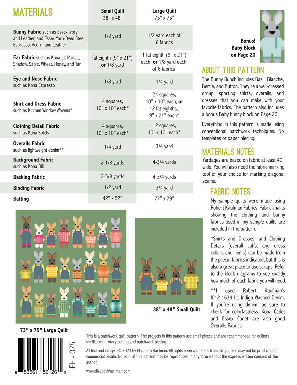 Schnittmuster Quilt "The Bunny Bunch" von Elizabeth Hartman
