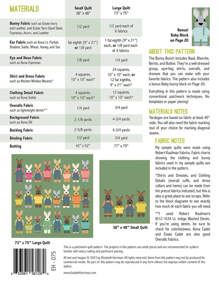 Schnittmuster Quilt "The Bunny Bunch" von Elizabeth Hartman