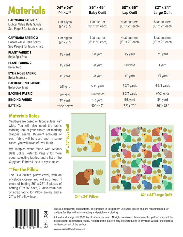 Schnittmuster Quilt "Capybara Club" von Elizabeth Hartman