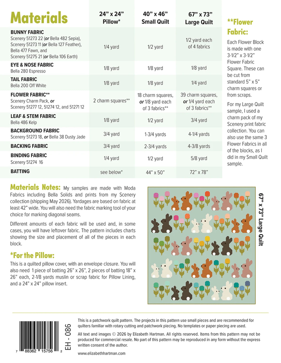 Schnittmuster Quilt - "Cottontails" von Elizabeth Hartman (Englisch)