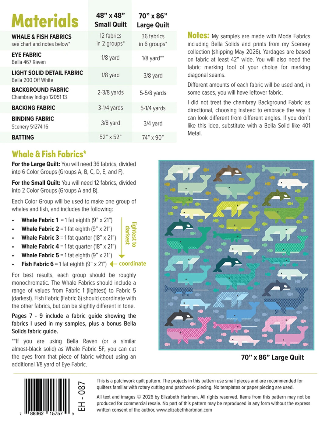 Schnittmuster Quilt - "Whale Watching" von Elizabeth Hartman (Englisch)