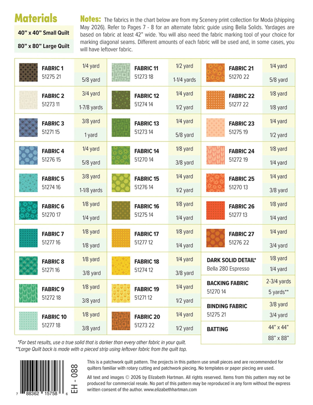 Schnittmuster Quilt - "Outdoors" von Elizabeth Hartman (Englisch)