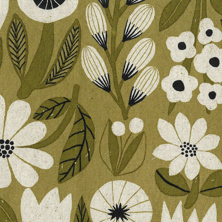 Kokka  Cotton Linen Canvas - Bookhou - Gather - Flowers in Green