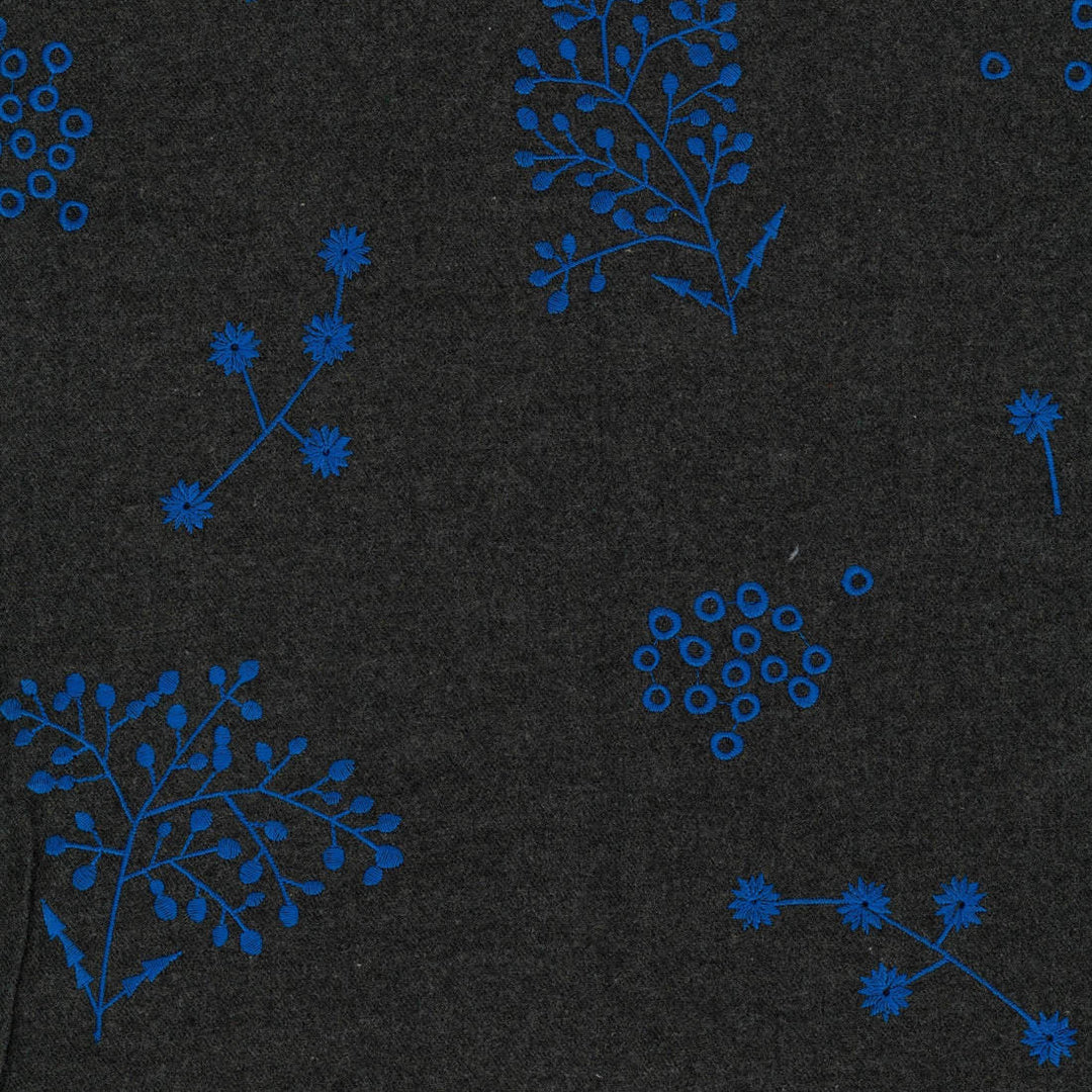 Kokka - echino - Embroidery Botanical in Anthrazit/Kobaltblau (Light Brushed Viera)