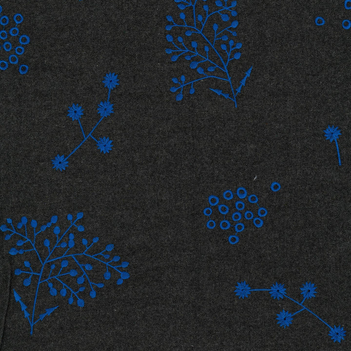 Kokka - echino - Embroidery Botanical in Anthrazit/Kobaltblau (Light Brushed Viera)