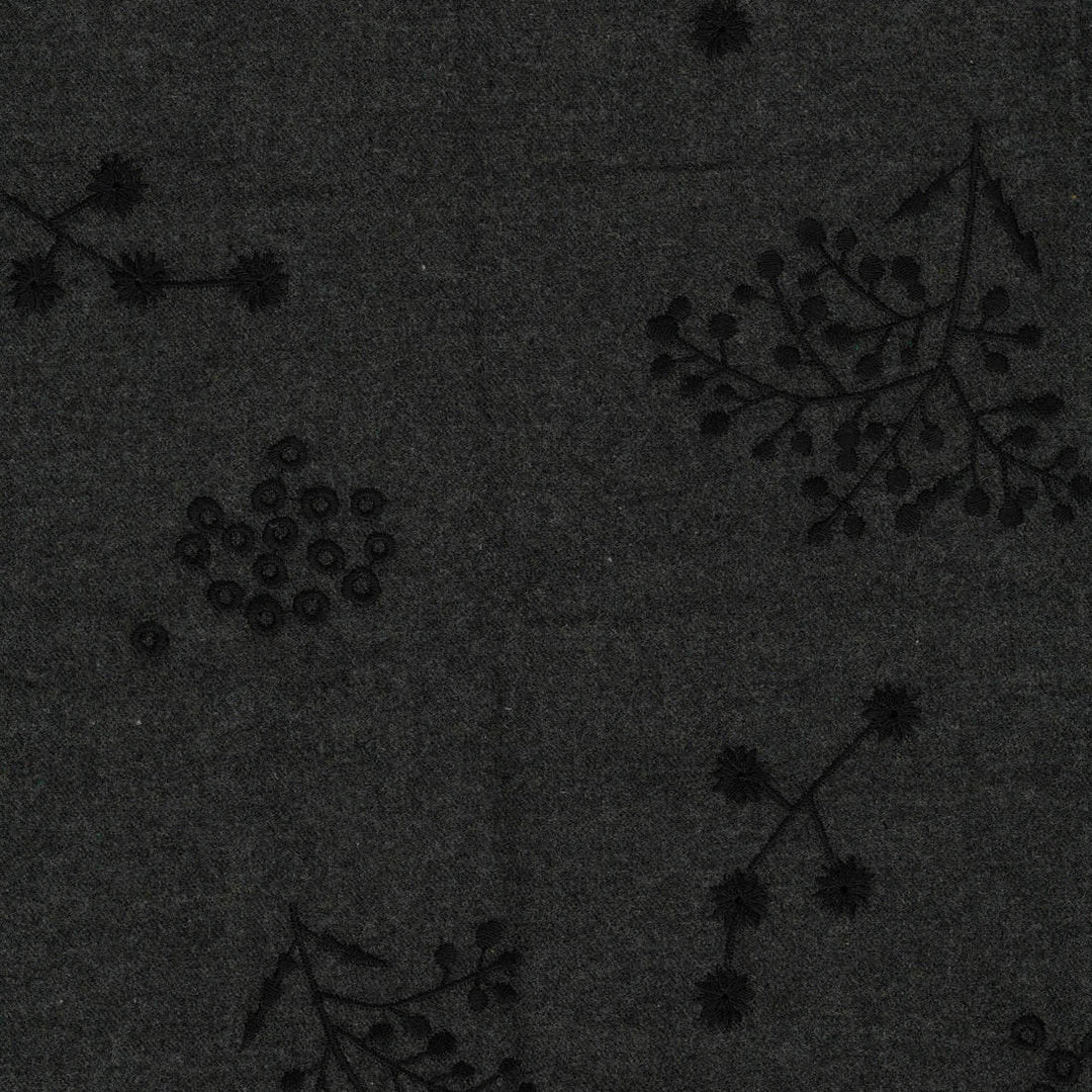 Kokka - echino - Embroidery Botanical in Anthrazit/Schwarz (Light Brushed Viera)