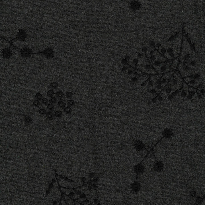 Kokka - echino - Embroidery Botanical in Anthrazit/Schwarz (Light Brushed Viera)