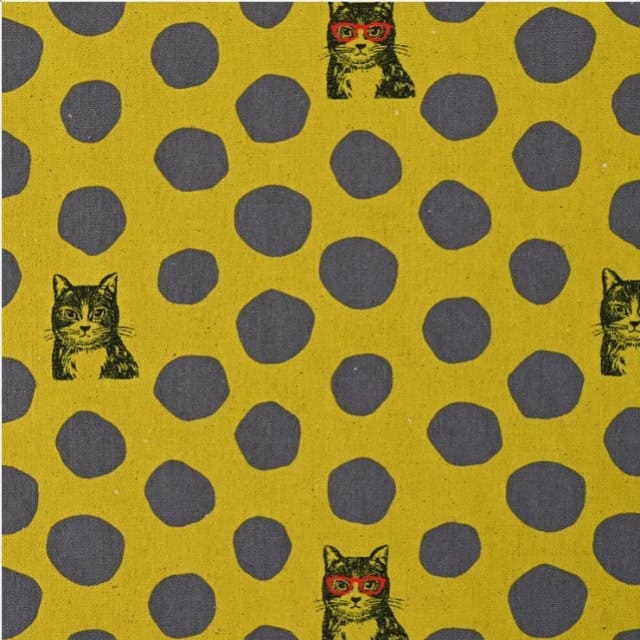 Kokka  Echino Cat Canvas - Gelb/Grau (Canvas)