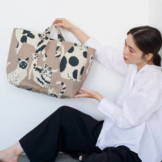 Kokka – Cotton Linen Canvas - Etsuko Furuya - Nekonoe - Cat Cat in Beige/Natural - Reststück 50cm