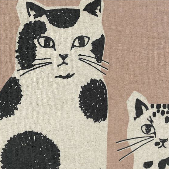 Kokka – Cotton Linen Canvas - Etsuko Furuya - Nekonoe - Cat Cat in Beige/Natural - Reststück 50cm