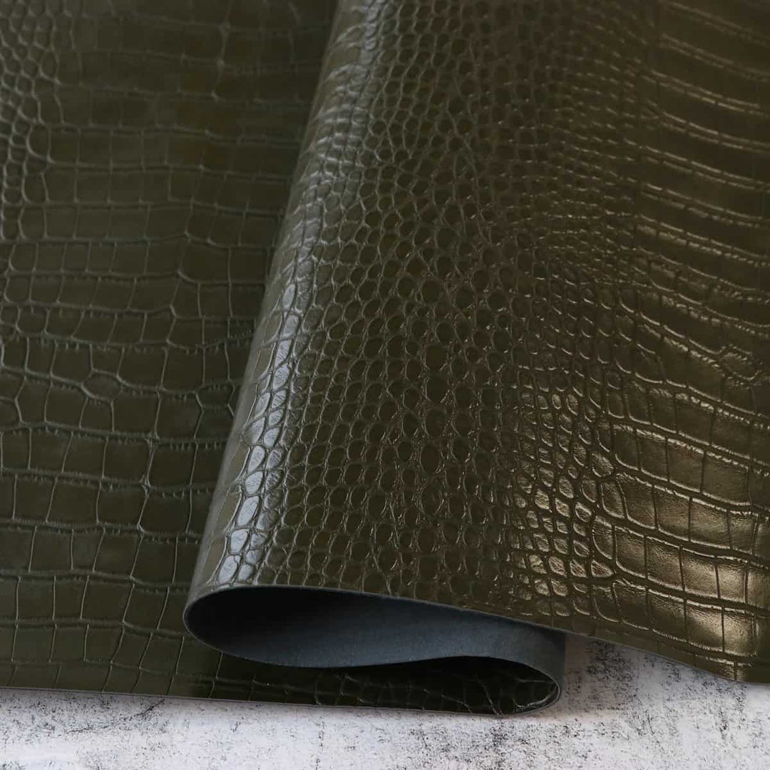 Kunstleder Alligator in Moss / Moosgrün