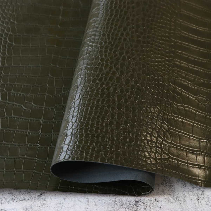 Kunstleder Alligator in Moss / Moosgrün