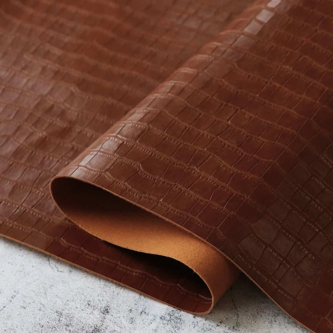 Kunstleder Crocodile in Saddle Brown / Warmes Braun