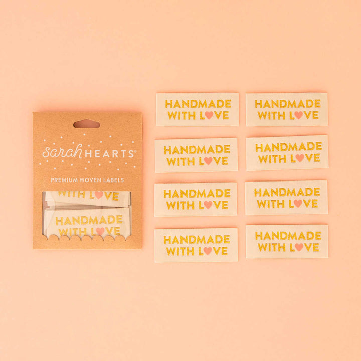 Webetiketten von Sarah Hearts: Handmade with Love Gold (8 Stück)