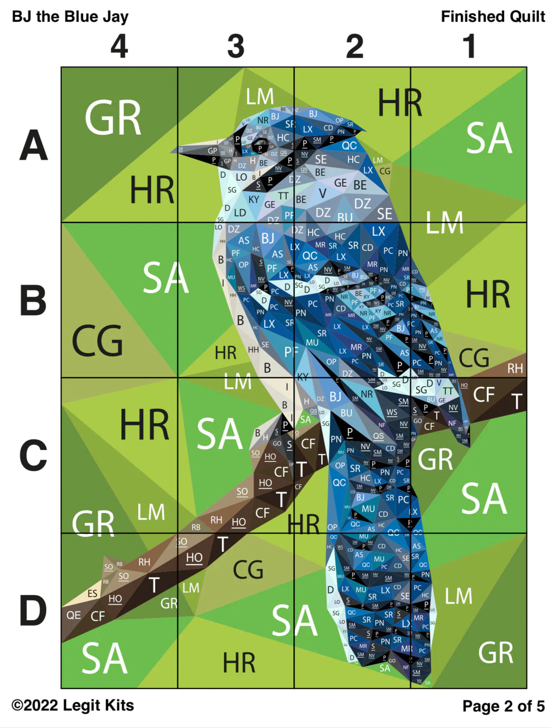 Patchwork-Schnittmuster - Legit Kits- "BJ the Blue Jay" (Foundation Paper Piecing)