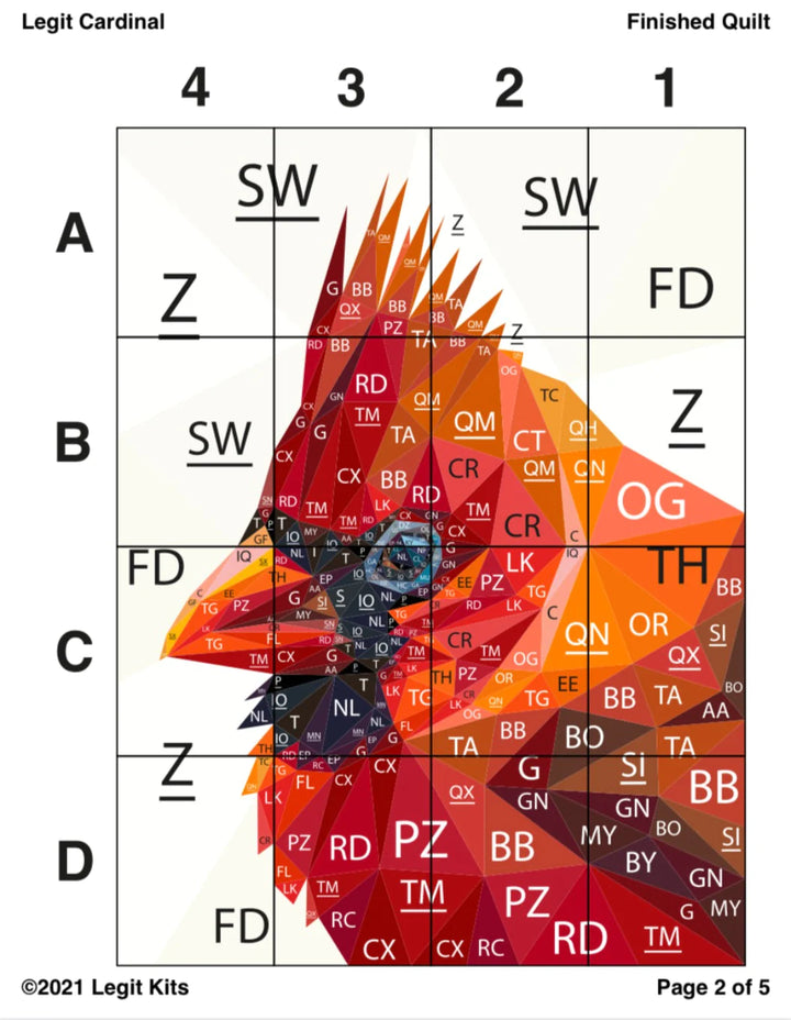 Patchwork-Schnittmuster - Legit Kits - "Legit Cardinal "(Foundation Paper Piecing)