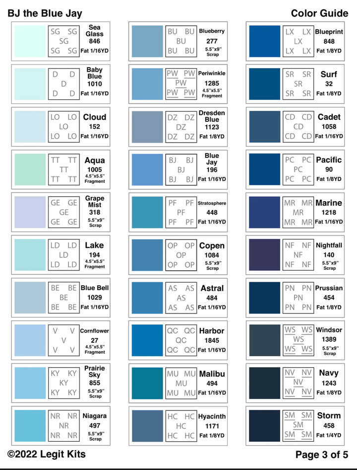 Patchwork-Schnittmuster - Legit Kits- "BJ the Blue Jay" (Foundation Paper Piecing)