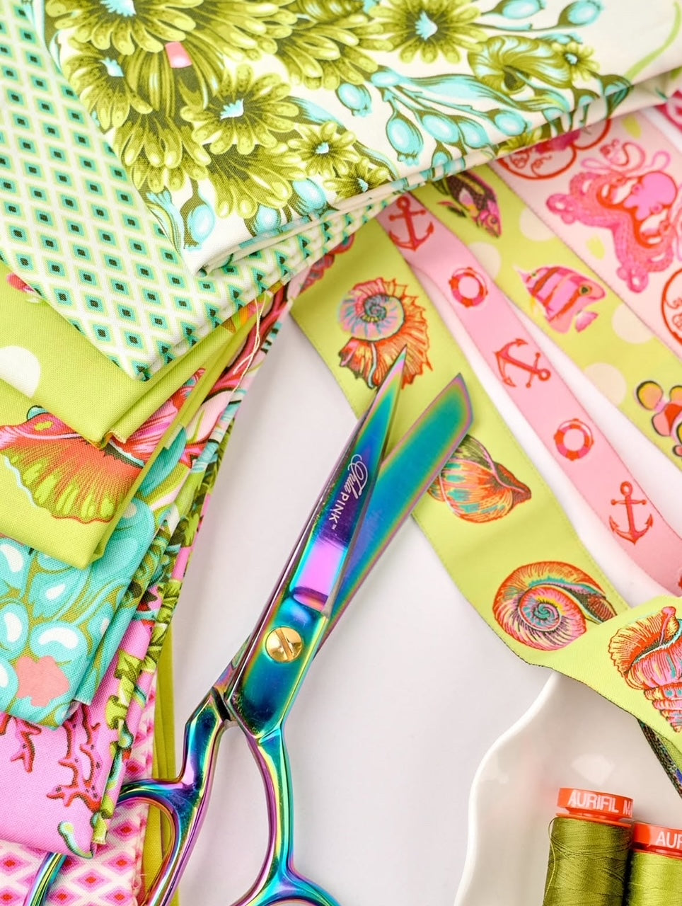 Tula Pink - Floral Reef - Shadow Sharks in Marine