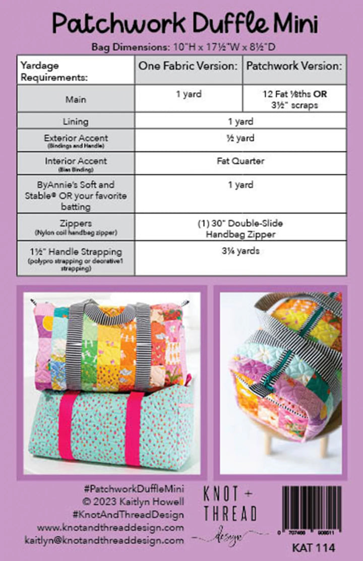 Schnittmuster Tasche Patchwork Duffle Mini von Knot + Thread Designs (englisch)