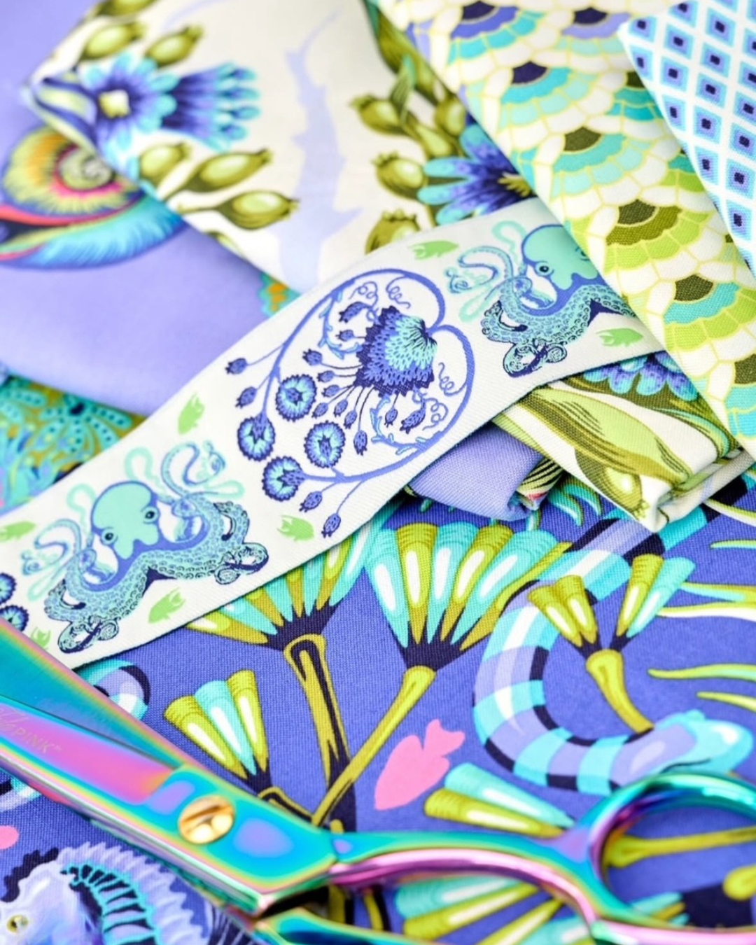 Tula Pink - Floral Reef - Shadow Sharks in Marine