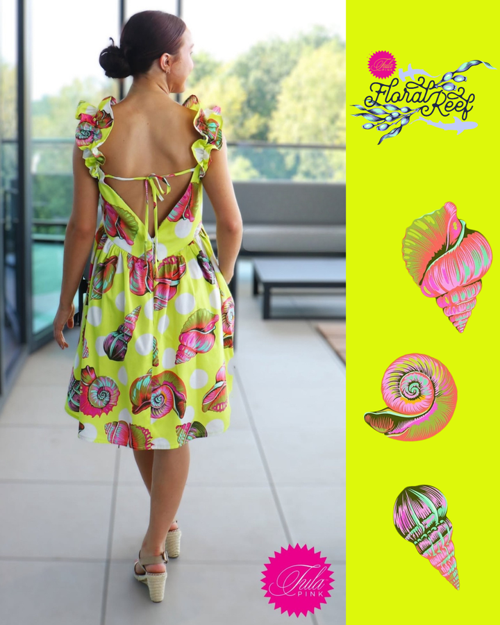 Tula Pink - Floral Reef - Big Shelly in Seagrass (extrabreiter Rückseitenstoff)