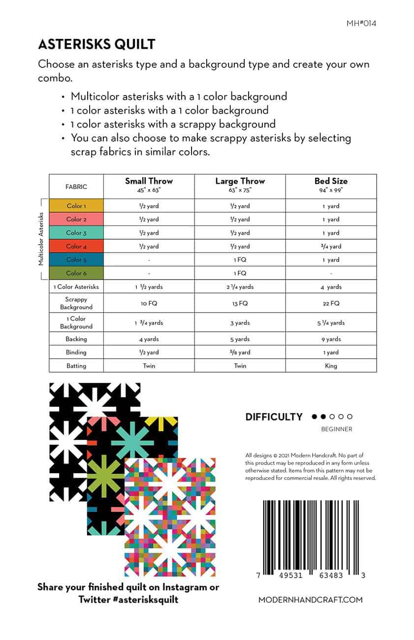 Quilt-Schnittmuster "Asterisks" Modern Handcraft (englisch)