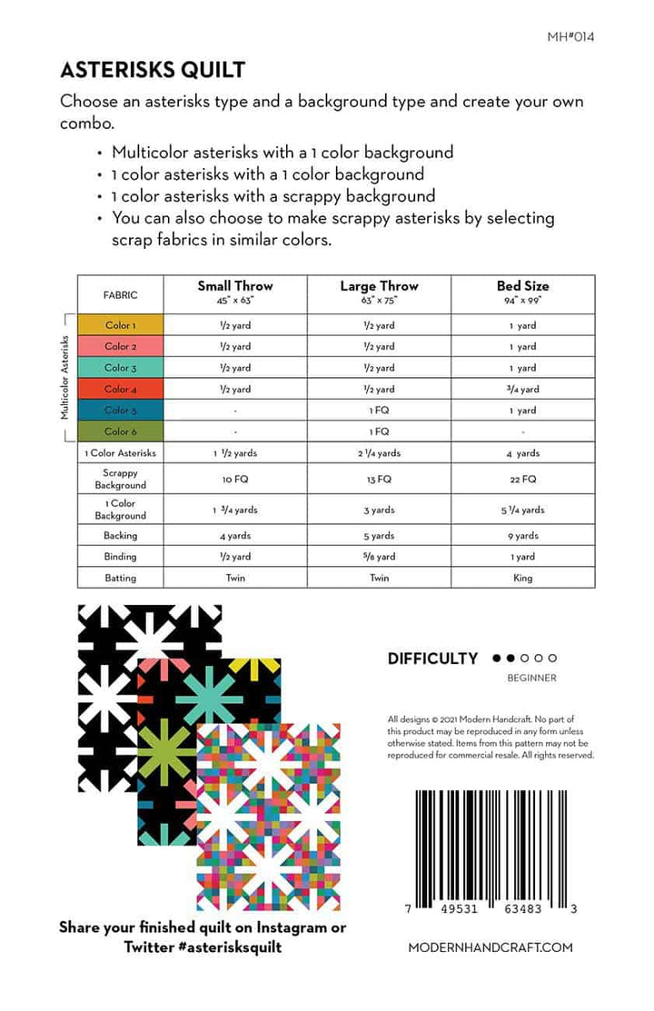 Quilt-Schnittmuster "Asterisks" Modern Handcraft (englisch)
