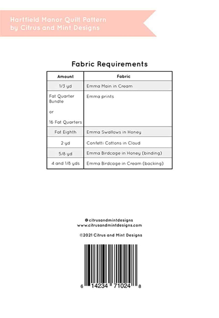 Papier-Schnittmuster "Hartfield Manor Quilt" (englisch)