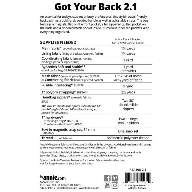 Schnittmuster by Annie "Got Your Back 2.1" (englisch)