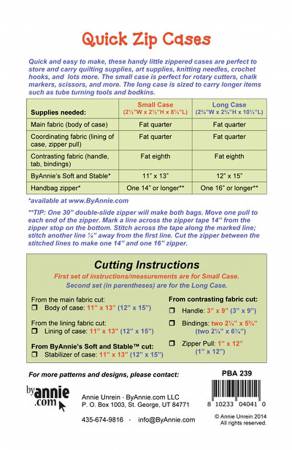 Schnittmuster by Annie "Quick Zip Cases" (englisch)