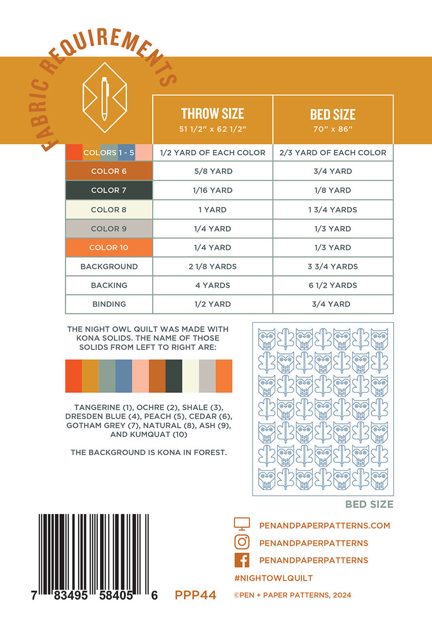 Schnittmuster Quilt "Night Owl Quilt Pattern" (Englisch)