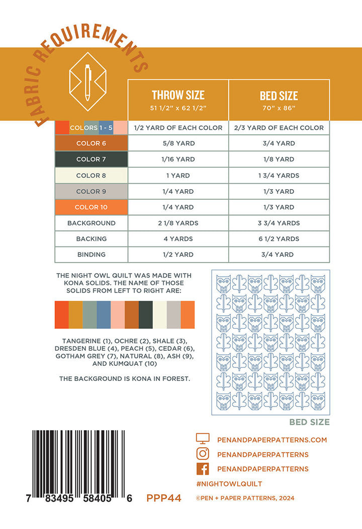 Schnittmuster Quilt "Night Owl Quilt Pattern" (Englisch)