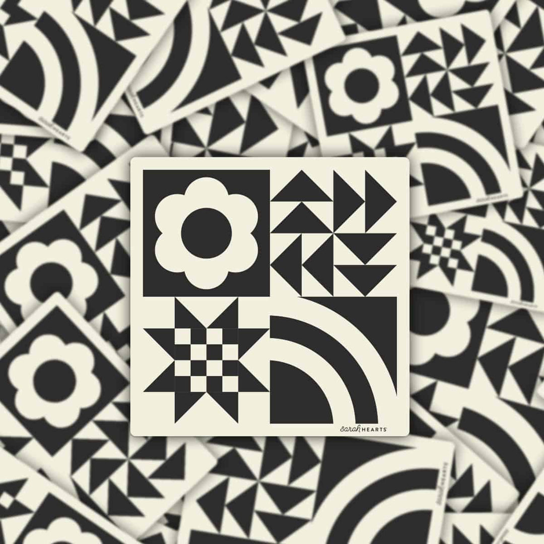 Sticker von Sarah Hearts: Black and White Quilt Block